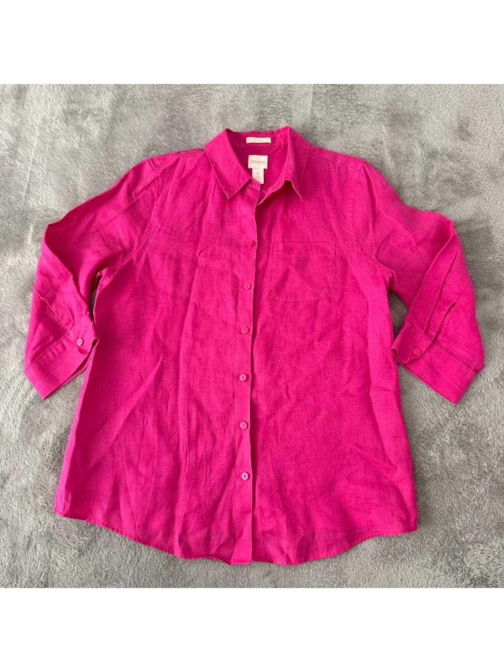 Chico's Hot Pink 100% Linen No Iron Button Up Blouse Shirt 0 US SMALL